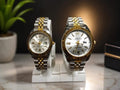 stylish two-tone watch set,silver and golden tones