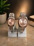 rose gold and silver matching couple watches