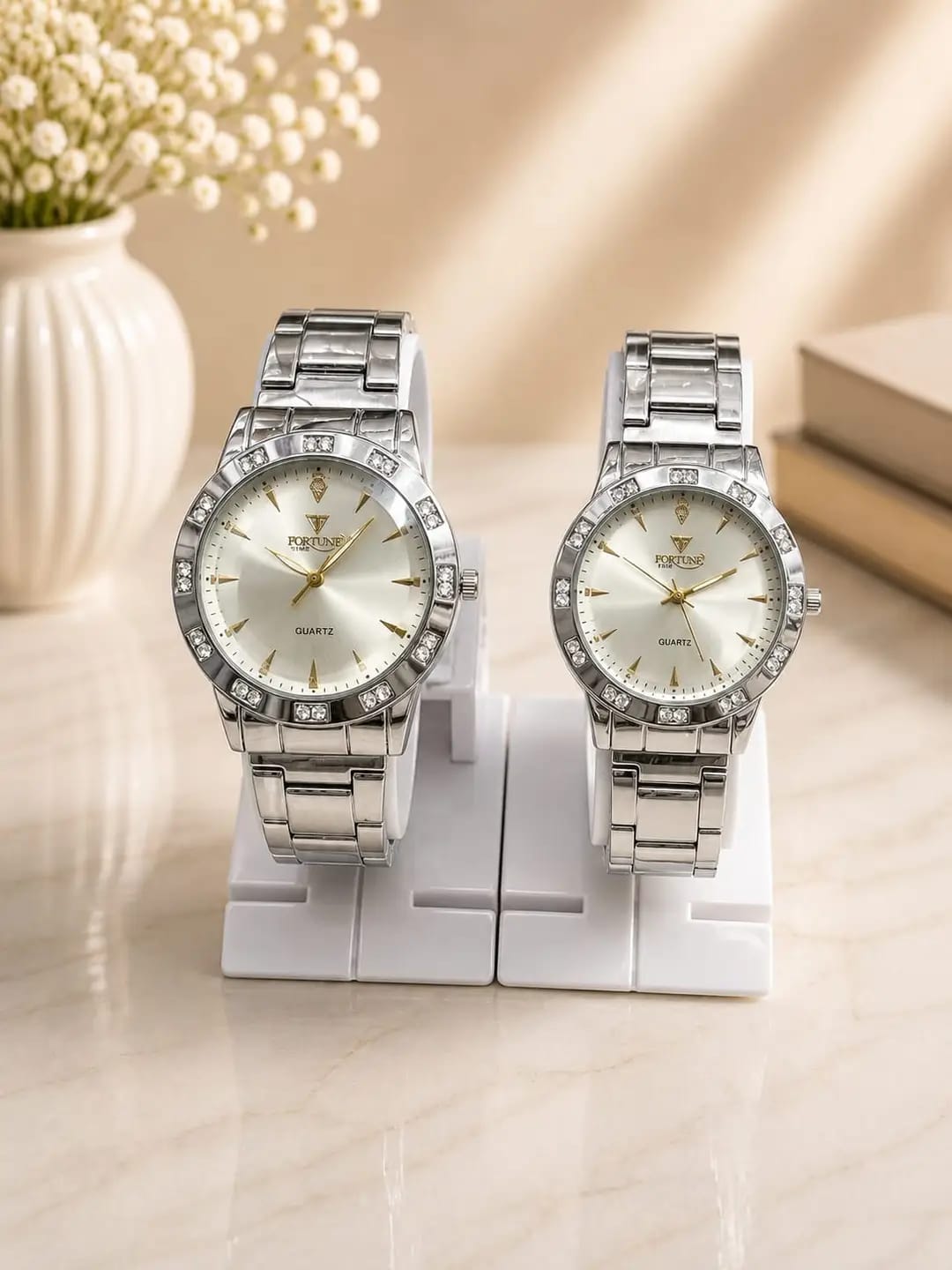 Luxury Silver Couple Watches – Elegant Matching Set