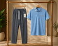 Premium Men's Polo T-Shirt &amp; Trouser Combo;stylish sky blue polo shirt;paired with charcoal grey drawstring trouser